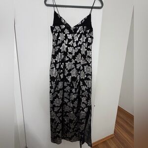Club Monaco Black Maxi Slip Dress with Silver Floral